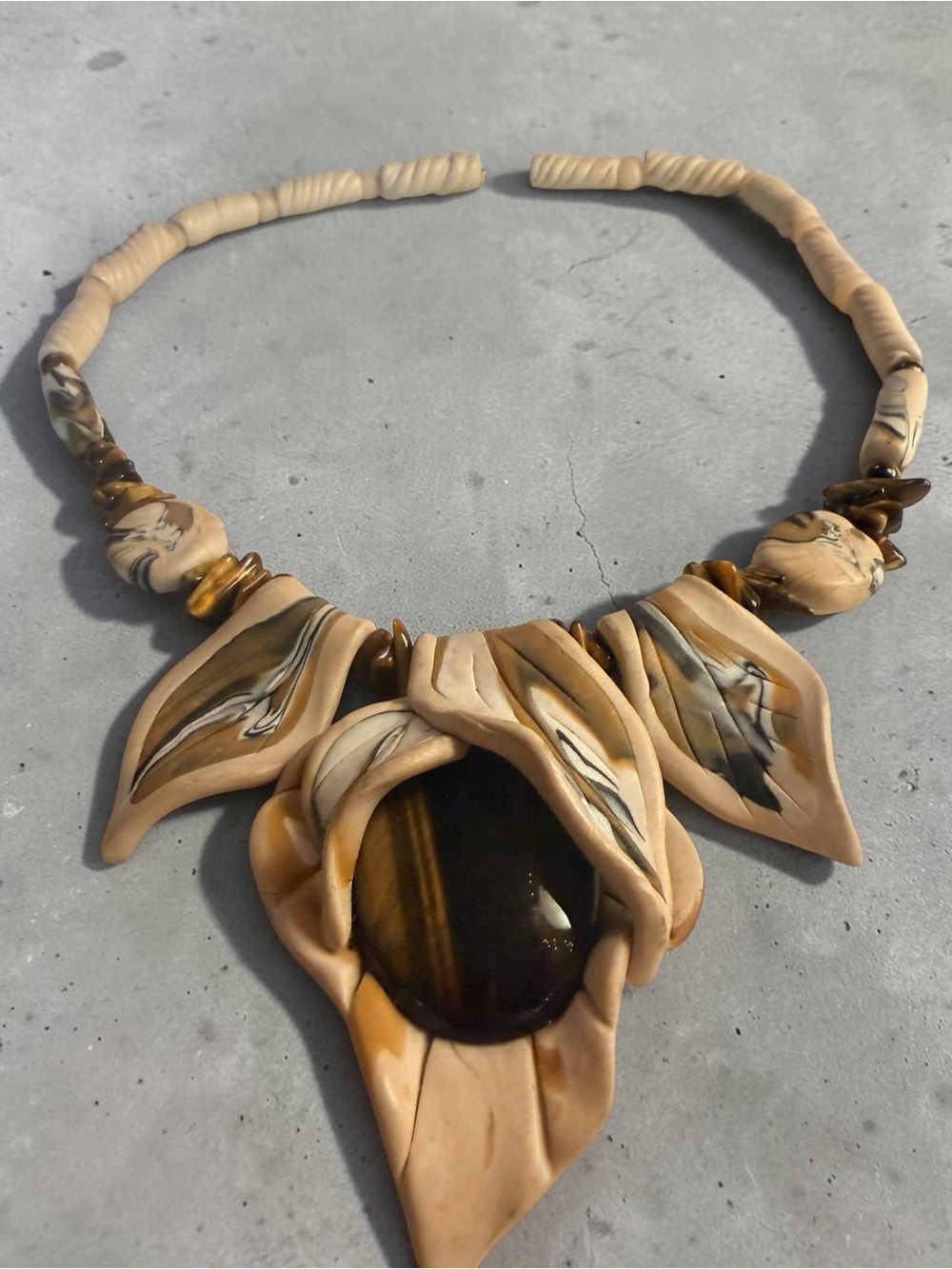 Handcrafted Beige and Brown Statement Necklace